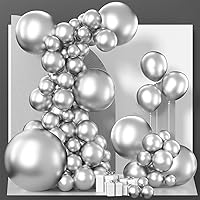 PartyWoo Metallic Silver Balloons, 100 pcs Silver Metallic Balloons Different Sizes Pack of 36 Inch 18 Inch 12 Inch 10 Inch 5 Inch Chrome Silver Balloons for Birthday Party Decorations, Silver-G102