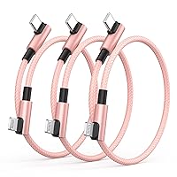 [Apple MFi Certified] USB C to Lightning Cable 7 Inch Short, 3 Pack 90 Degree iPhone Fast Charger Cord Braided Short USB C to Lightning Fast Charging Cable for iPhone 14 13 12 11 XS XR X 8 iPad, Pink