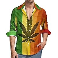 Vintage Rainbow Weed Men's Button Down T Shirts Long Sleeve Casual Hawaiian Shirt Pocket Print Top