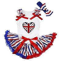 Petitebella British Heart White Shirt RWB Striped Skirt Outfit 3-12m