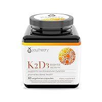 Youtheory K2 and D3 Daily Vitamin Supplement for Calcium Absorption, Bone Strength and Cardiovascular Support, 60 Vegetarian Capsules