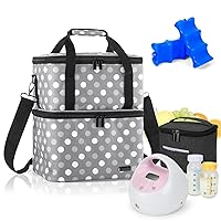 Luxja Breast Pump Bag with 2 Ice Packs for Breastmilk Storage Bundle, Gray Dots