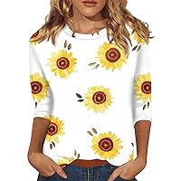 Tops for Women Sexy Casual,Plus Size Tops for Women Womens 3/4 Sleeve Tops Crew Neck Casual Print Graphic Shirt