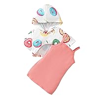 Mommy Blanket Infant Girl Summer Cartoon Print Short Sleeve Hoodie Tops and Suspender Dress Slip Dress 2PC Set Clothe Girl 13 (Pink, 2-3 Years)