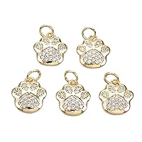 10pcs Gold Rhinestone Dog Paw Print Charm Pendant 18K Gold Plated Brass Micro Pave Cubic Zirconia Pendant with Loop 11.5x10.5mm for Jewelry Making