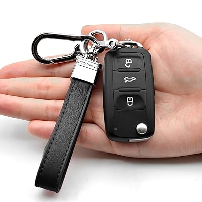 INFIPAR Multifunctional Car and Home Keychain Black Genuine Leather Key Chain and Metal Key Rings for Men Women, with 360 Degree Rotatable Snap