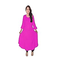 Pink Color Women's Long Dress Ethnic Wedding Wear Maxi Dress Umbrella Cotton Tunic Plus Size