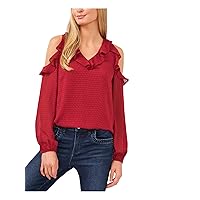 CeCe Women's Long Sleeve Ruffled Cold-Shoulder Blouse