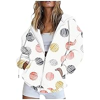 Fall Winter Hoodies,Fashion Graphic Full Zip Hoodies Women Thermal Lined Fleece Jacket Loose Polka Dot Sweashirt