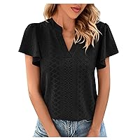 Women Dressy Trendy Tops Flutter Sleeve T Shirt Elegant V Neck Work Tshirt Casual Summer Tops Plain Fitted Blouse