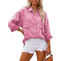 Dokotoo Womens Long Sleeve Button Down Shirts Turn Down Collared Oversized Boyfriend Blouses Tops