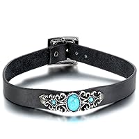 OIDEA Womens Leather Choker Necklace, Antique Imitation Turquoise Charm Collar Necklace Jewelry with Gift Bag, Adjustable Buckle