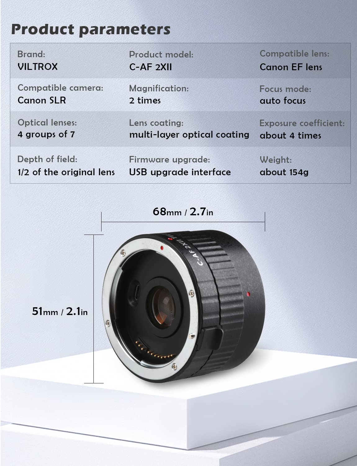 Auto Focus 2.0X Telephoto Lens for Canon, VILTROX TELEPLUS 2.0X Teleconverter Auto Focus Telephoto Extender Lens Converter for Canon EF Mount Telephoto Lens 70-200mm 100-400mm and DSLR Camera 80D 5DII