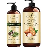 Handcraft Blends Castor Oil with Rosemary Oil and Sweet Almond Oil for Hair Growth, Eyelashes and Eyebrows - 100% Pure and Natural Carrier Oil, Hair Oil and Body Oil - 8 fl. Oz & 16 fl. Oz
