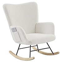 VECELO Rocking Chair, Modern Upholstered Teddy Fabric Nursery Glider with Padded Seat, High Backrest, Armchair and Pocket for Living Room Bedroom Balcony Offices, White