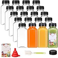 SUPERLELE 20pcs 8oz Juice Bottles, Empty Plastic Reusable Water Bottle, Clear Bulk Drink Containers with Black Tamper Evident Lids for Juicing, Smoothie, Drinking and Other Beverages