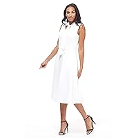 Maggy London Women's Sleeveless Front Neck Tie Fit and Flare Stretch Midi Dress