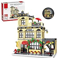 City Restaurant Architecture Building Set with LED Light - Compatible with Major Brands, City House Street View MOC Model Kit, Creative Construction Toy for 12+Age Teen, Adult (1489pcs)