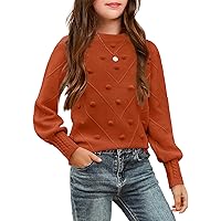 Kid Girls Crew Neck Lantern Sleeve Sweater Cute Jumper Top Pullover Outwear 5-13 Years