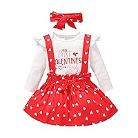 2t Girls Outfits Infant Girls Skirt Bodysuit+Hearts Baby Suspender Romper Outfits Day Infant Clothes (Red, 12-18 Months)