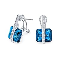 Art Deco Style Square Simulated Gemstone Cubic Zirconia AAA Rectangle Emerald Cut CZ Drop Earrings For Women Silver Plated Omega Back Birthstone Colors