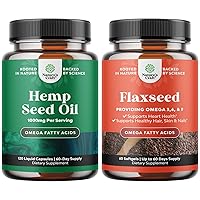 Bundle of Natural Hemp Seed Oil Capsules and Omega Flaxseed Oil 1000mg Softgels - with Essential Fatty Acids for Joint Support - Natural Omega 3 6 9 Supplement for Hair Skin and Nails