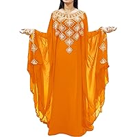 Moroccan Kaftan Dress for Women with Beaded Work Dubai Abaya Caftan African Dress Orange