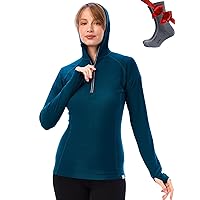Merino.tech Merino Wool Hoodie Women - Slim Fit 100% Merino Wool Base Layer Women Half Zip Thermal Long Sleeve Shirt