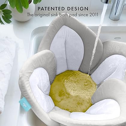 Blooming Bath Lotus Baby Bath Seat - Plush Minky Baby Sink Bathtub Cushion - The Original Washer-Safe Flower Seat for Newborns - Gray/White/Yellow