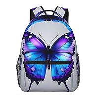 Blue Purple Butterflies print Lightweight Bookbag Casual Laptop Backpack for Men Women College backpack