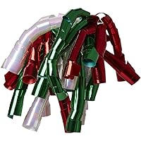 Jillson Roberts 6-Count Christmas Self-Adhesive Gift Wrap Curly Bows, Metallic Red/Green/Pearl