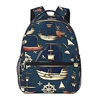Nautical Sailing Pirate Theme Print Laptop Backpack Stylish Bookbag College Daypack Travel Business Work Bag For Men Women