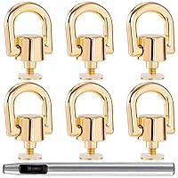 PAGOW 6 Pcs D Rings for Purse, 360 Degree Rotatable D Rings with 6 Stud Screws and 1 Punch Tool, Metal D Rings for Purse, Dog Buckles, Bag Hardware (Gold)