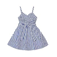 and Plaid Kids Girls Dress 2023 Summer New Sleeveless V Neck Stripe Printed Toddler Clothes Girls Dress Pattern
