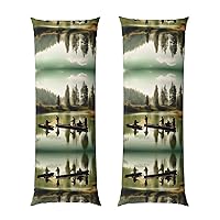 Fishing Lake Fishermens Print 20x54 inch Body Pillow Case,Hidden Zipper Decor Soft Large Bedding,Couch,Home Gifts