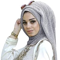 Women Solid Color Muslim Headscarf Turban Lightweight Jersey Hijab Scarf Wrap Grey