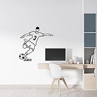 Personalized Soccer Player Vinyl Decal - Footballer Sticker with Custom Name - Sports Decoration for Rooms and Workspaces - Boys Men Bedroom Soccer Wall Design
