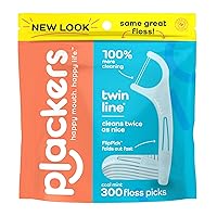 Twin-Line Dental Flossers, Cool Mint Flavor, Dual Action Flossing System, Easy Storage, Super Tuffloss, 2X The Clean, 300 Count (Pack of 1)