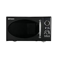 Emerson Radio .9 Cu Ft Digital Microwave Oven, Grill Function, 1,000 Watt, Retro & Chrome, 8 Pre-Programmed Settings, Express & Defrost, Chrome Handle & Control Buttons, Timer & LED Display,Black