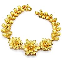 Flower Thai Gold Plated Bangle 22k 24k Thai Baht Yellow Gold Filled Bracelet Jewelry Women