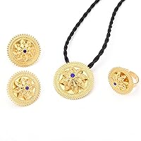 NA Ethnic Ethiopian Trendy Pendant Chain Earrings Ring 24k Gold Color Eritrea Habesha Wedding African Jewelry Sets