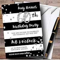 Black White Silver Confetti 60th Personalized Birthday Party Invitations