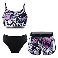 iiniim Girls 3 Piece Sports Swimsuits Swimwear Athletic Tankini Bathing Suit Floral Printed Bikini Set