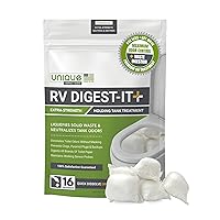 Unique RV Digest-It+, Extra-Strength Black Tank Treatment for RVs - Drop-In Pod RV Toilet Treatment, Eliminates Odor, Liquefies Waste, Prevents Sensor Misreading, CA Compliant (16 Pods)