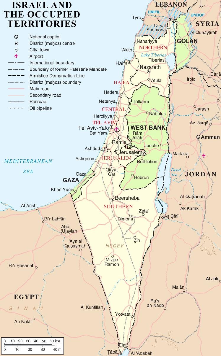 Gifts Delight Laminated 19x31 Poster Israel and Occupied Territories map