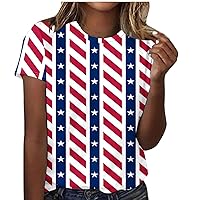 Patriotic Crewneck Shirts for Women American Flag Stars Stripes Print Tee Tops 4th of July Casual Loose Fit Blouses