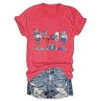 USA Star Stripes Fourth July Tee Shirts for Women Funny Cute Graphic Tees Tops Casual Short Sleeve Crewneck Patriotic Tees