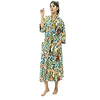 Cotton Kimono Bath Robes Indian Printed Fabric Beach Wear Dressing Kimono Gown Kimono Dress Robe For Women By RANJANACRAFT. (50 inch long US women's letter)
