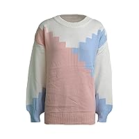 Women Casual Long Sleeve Sweaters Crew Neck Color Block Fashion Soft Ribbed Knitted Loose Fit Oversized Pullover Jumper