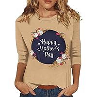 Mother's Day Womens Plus Size Summer Tops 3/4 Sleeve Round Neck Blouses Casual Trendy Graphic Tees Cooling Printed Shirts